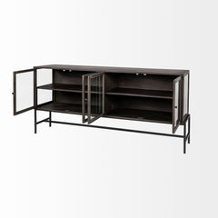Arelius Black-Brown/Black Wood, Metal Base with 4 Glass Cabinet Doors Sideboard - Ornate Home