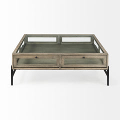 Arelius Gray/Black 42" Square Glass-Top Wood Display Coffee Table - Ornate Home