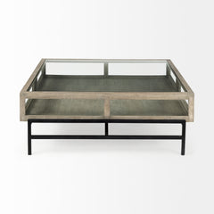 Arelius Gray/Black 42" Square Glass-Top Wood Display Coffee Table - Ornate Home
