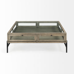 Arelius Gray/Black 42" Square Glass-Top Wood Display Coffee Table - Ornate Home
