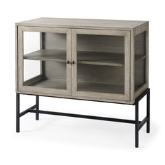 Arelius Gray/Black Wood, Metal Base with 2 Glass Doors Accent Cabinet - Ornate Home
