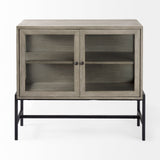 Arelius Gray/Black Wood, Metal Base with 2 Glass Doors Accent Cabinet - Ornate Home