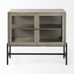 Arelius Gray/Black Wood, Metal Base with 2 Glass Doors Accent Cabinet - Ornate Home