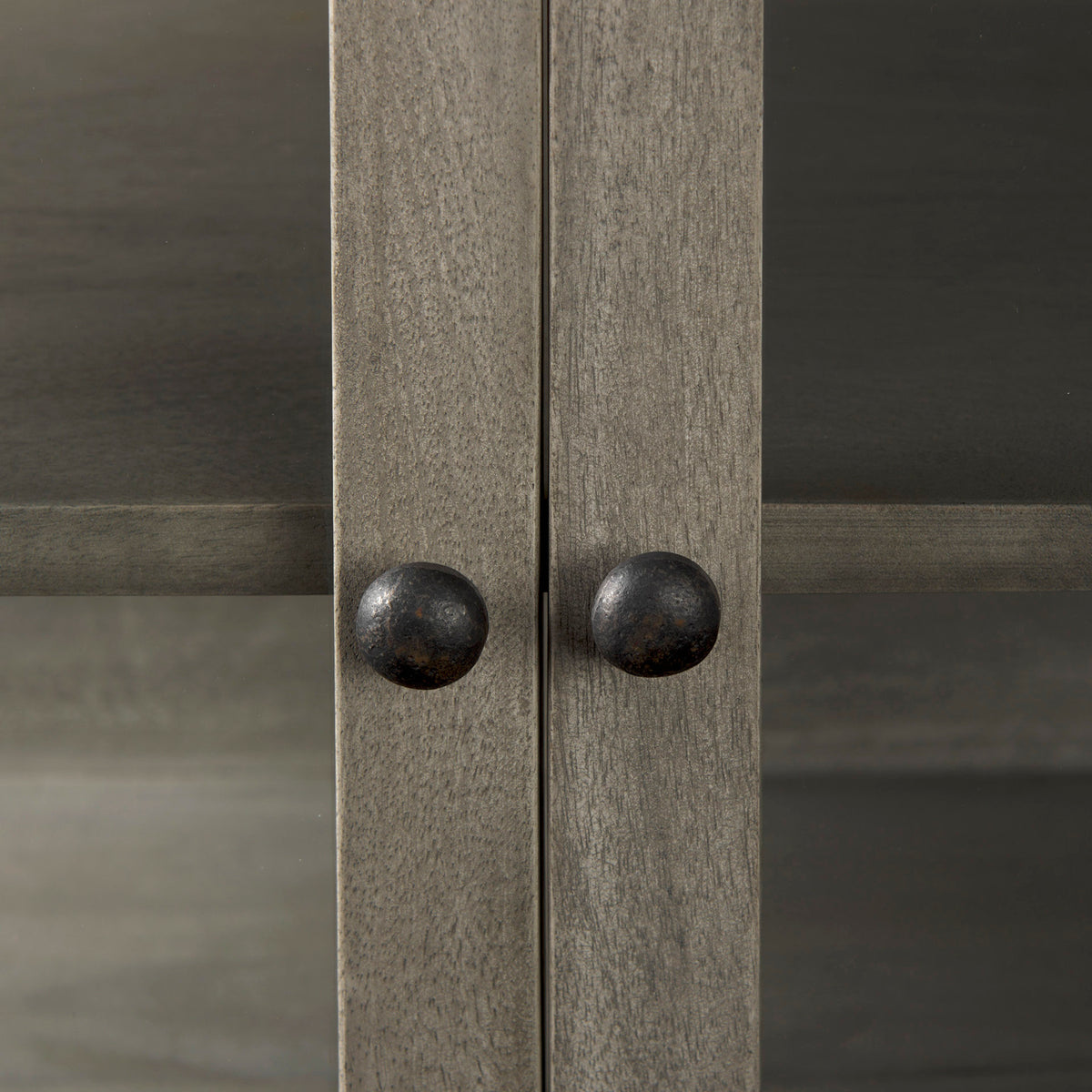 Arelius Gray/Black Wood, Metal Base with 2 Glass Doors Accent Cabinet - Ornate Home