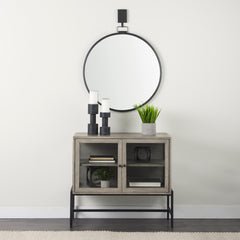 Arelius Gray/Black Wood, Metal Base with 2 Glass Doors Accent Cabinet - Ornate Home