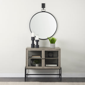 Arelius Gray/Black Wood, Metal Base with 2 Glass Doors Accent Cabinet - Ornate Home