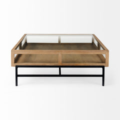 Arelius Light Brown/Black 42" Square Glass-Top Display Coffee Table - Ornate Home