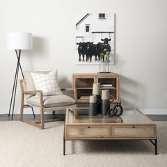 Arelius Light Brown/Black 42" Square Glass-Top Display Coffee Table - Ornate Home