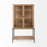 Arelius Light Brown/Black Wood Display Cabinet - Ornate Home