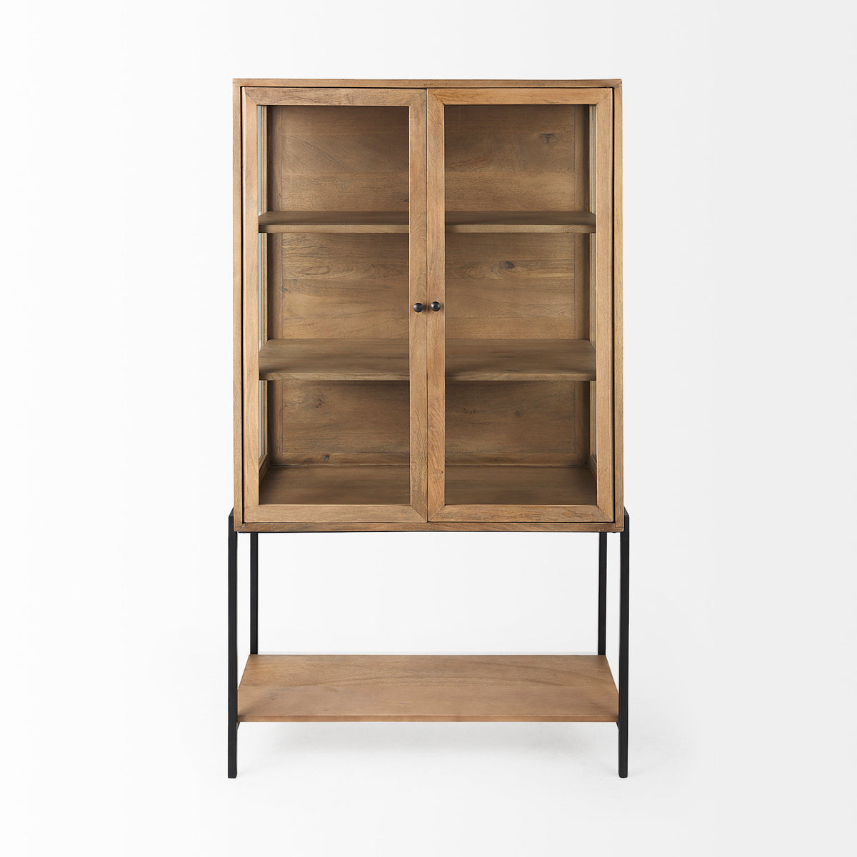 Arelius Light Brown/Black Wood Display Cabinet - Ornate Home