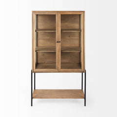 Arelius Light Brown/Black Wood Display Cabinet