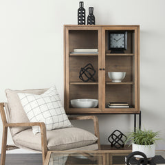 Arelius Light Brown/Black Wood Display Cabinet