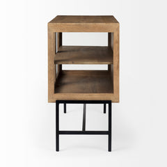 Arelius Light Brown/Black Wood, Metal Base with 2 Glass Doors Accent Cabinet - Ornate Home
