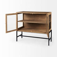 Arelius Light Brown/Black Wood, Metal Base with 2 Glass Doors Accent Cabinet - Ornate Home