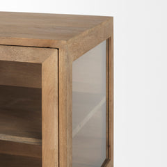Arelius Light Brown/Black Wood, Metal Base with 2 Glass Doors Accent Cabinet - Ornate Home