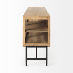 Arelius Light Brown/Black Wood, Metal Base with 4 Glass Cabinet Doors Sideboard - Ornate Home