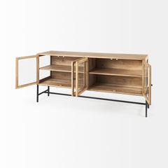 Arelius Light Brown/Black Wood, Metal Base with 4 Glass Cabinet Doors Sideboard - Ornate Home