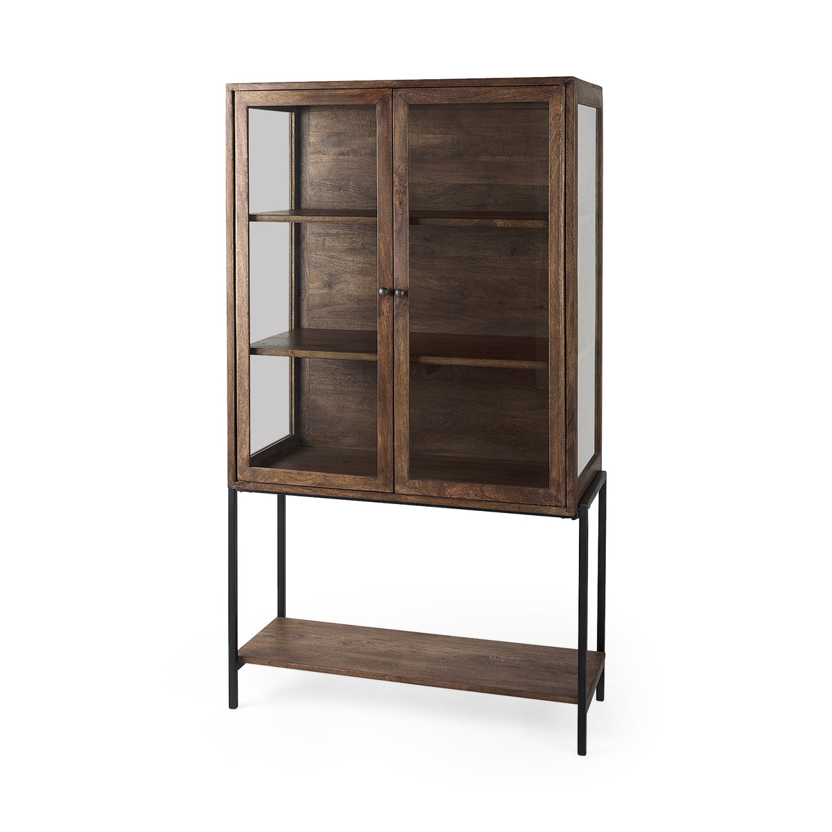 Arelius Medium Brown/Black Wood Display Cabinet - Ornate Home