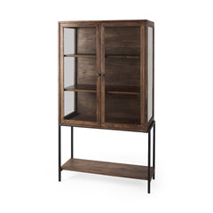 Arelius Medium Brown/Black Wood Display Cabinet