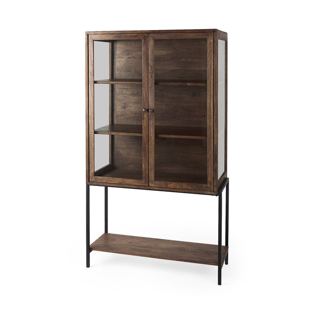 Arelius Medium Brown/Black Wood Display Cabinet - Ornate Home