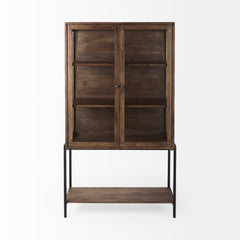 Arelius Medium Brown/Black Wood Display Cabinet