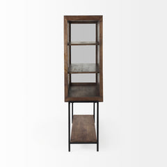 Arelius Medium Brown/Black Wood Display Cabinet