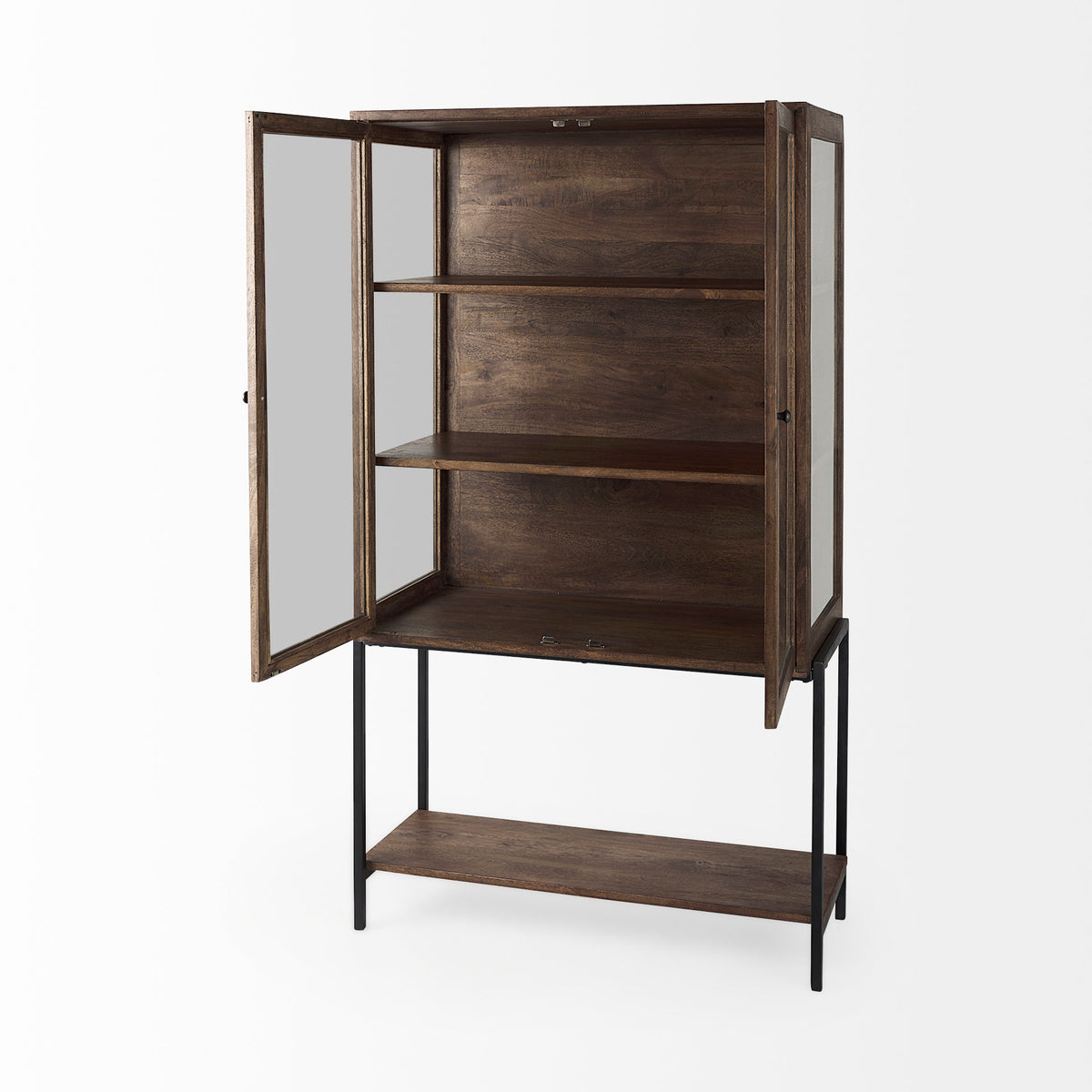 Arelius Medium Brown/Black Wood Display Cabinet - Ornate Home