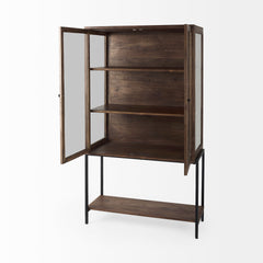 Arelius Medium Brown/Black Wood Display Cabinet