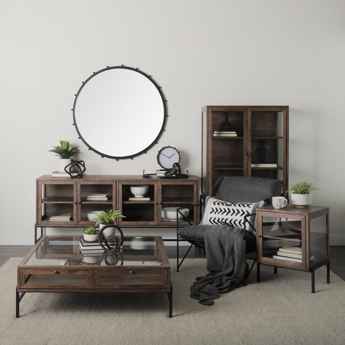 Arelius Medium Brown/Black Wood End/Side Table - Ornate Home
