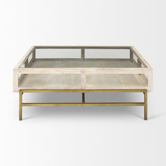 Arelius White/Gold 42" Square Glass-Top Wood Display Coffee Table - Ornate Home