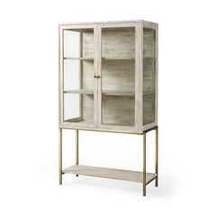 Arelius White/Gold Wood Display Cabinet