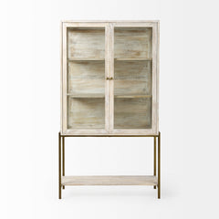 Arelius White/Gold Wood Display Cabinet