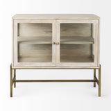 Arelius White/Gold Wood, Metal Base with 2 Glass Doors Accent Cabinet - Ornate Home