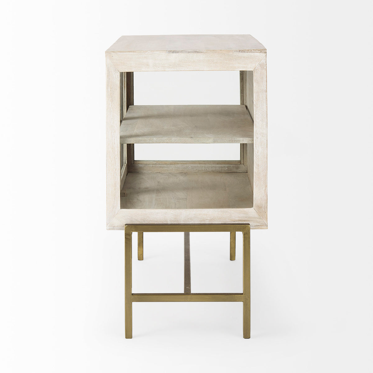 Arelius White/Gold Wood, Metal Base with 2 Glass Doors Accent Cabinet - Ornate Home