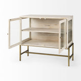 Arelius White/Gold Wood, Metal Base with 2 Glass Doors Accent Cabinet - Ornate Home