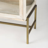 Arelius White/Gold Wood, Metal Base with 2 Glass Doors Accent Cabinet - Ornate Home