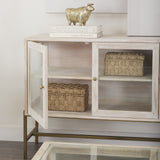 Arelius White/Gold Wood, Metal Base with 2 Glass Doors Accent Cabinet - Ornate Home