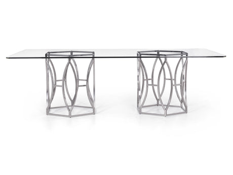 Argent Clear/Polished Stainless Rectangular Steel Dining Table - Ornate Home