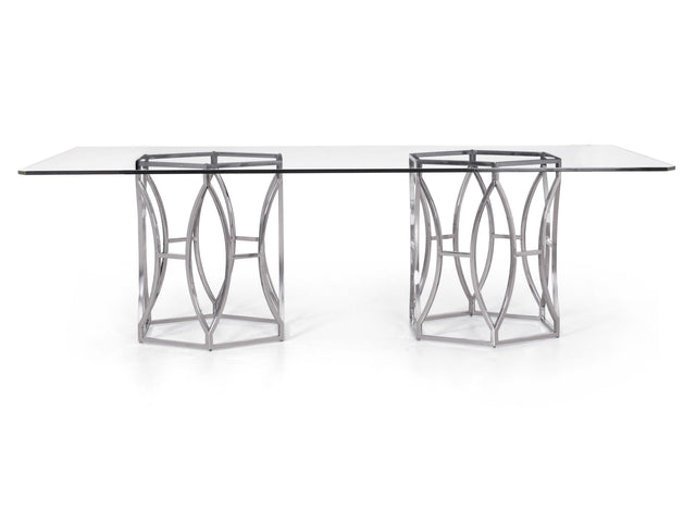 Argent Clear/Polished Stainless Rectangular Steel Dining Table - Ornate Home