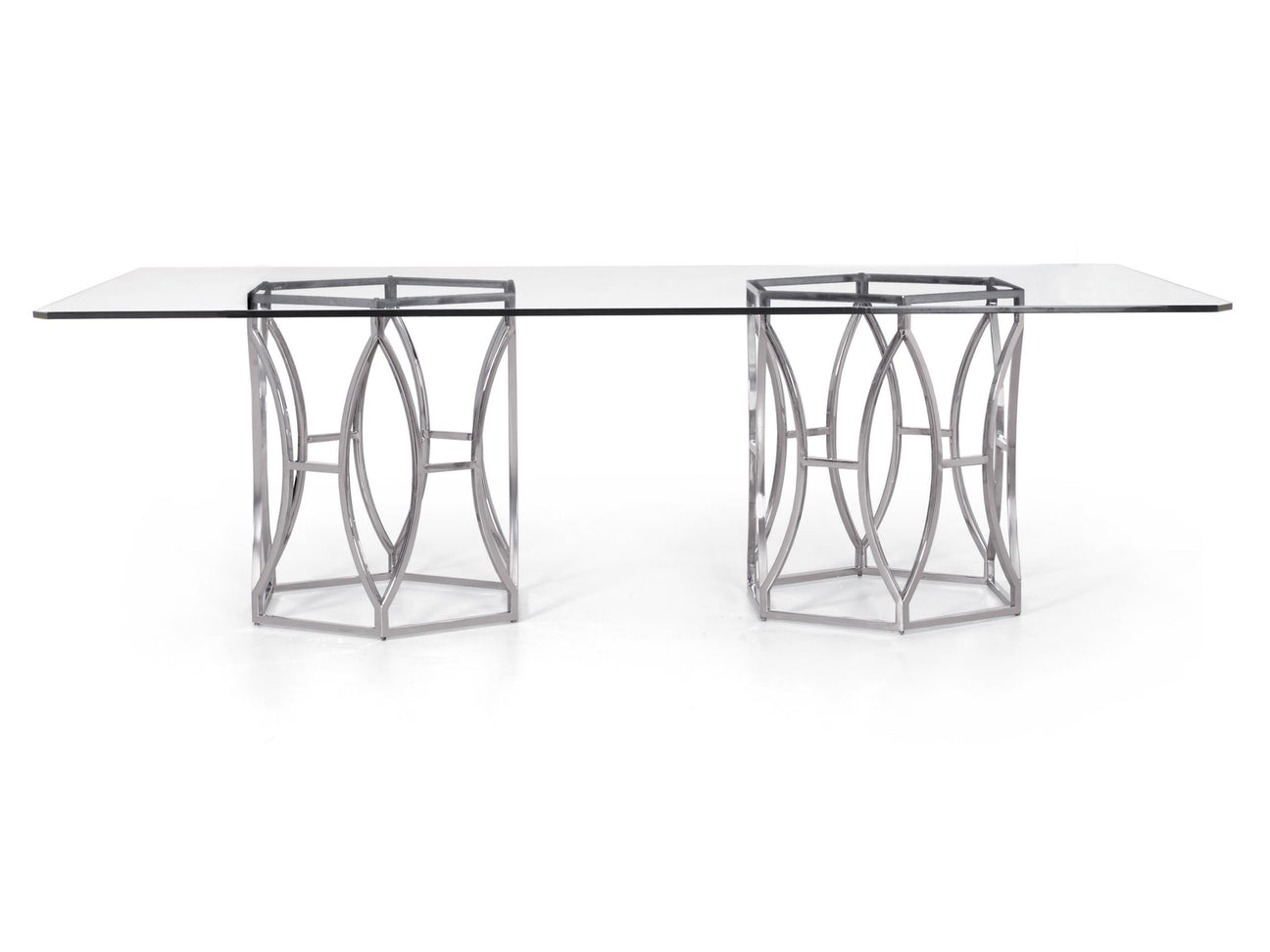Argent Polished Stainless Steel/Clear Dining Table - Ornate Home