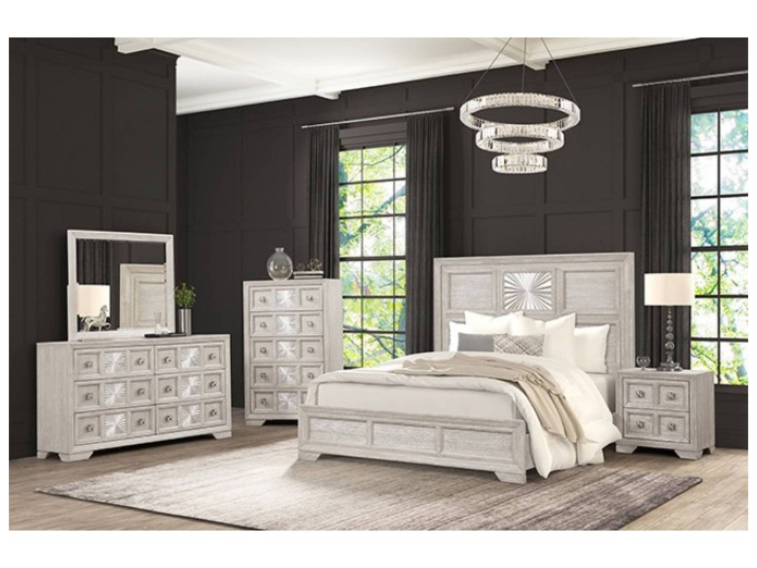 Argenthart Light Gray Queen 5 Piece Bedroom Set w/Chest - Ornate Home