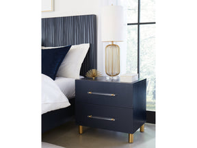 Argento Navy Blue/Burnished Brass Two Drawer USB Charging Nightstand - Ornate Home