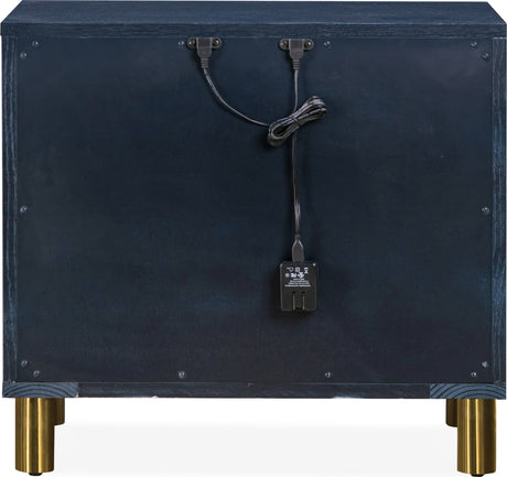 Argento Navy Blue/Burnished Brass Two Drawer USB Charging Nightstand - Ornate Home