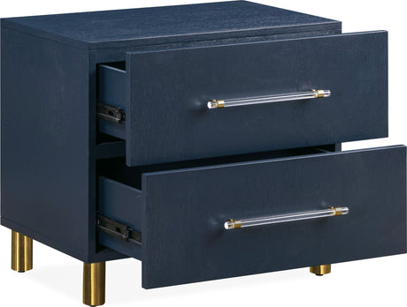 Argento Navy Blue/Burnished Brass Two Drawer USB Charging Nightstand - Ornate Home