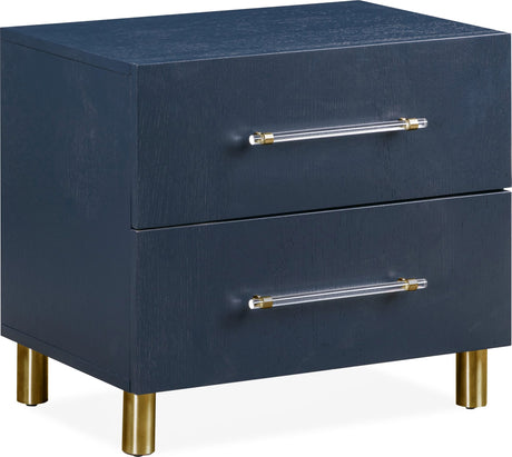 Argento Navy Blue/Burnished Brass Two Drawer USB Charging Nightstand - Ornate Home