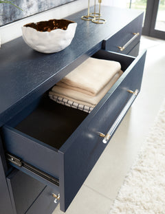 Argento Six Drawer Dresser in Navy Blue and Burnished Brass - Ornate Home