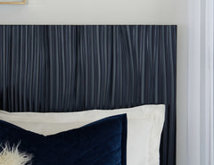 Argento Wave-Patterned California King Bed in Navy Blue and Burnished Brass - Ornate Home