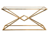 Aria Gold Rectangle Console Table w/ Polished Gold Finish Base & Clear, Tempered Glass Top by Diamond Sofa - Ornate Home