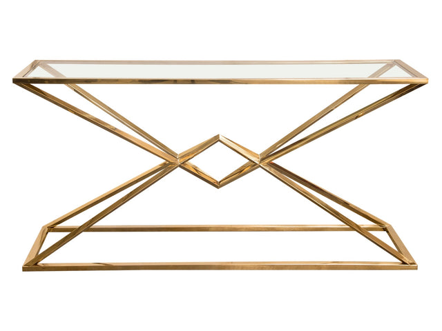 Aria Gold Rectangle Console Table w/ Polished Gold Finish Base & Clear, Tempered Glass Top by Diamond Sofa - Ornate Home