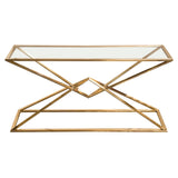 Aria Gold Rectangle Console Table w/ Polished Gold Finish Base & Clear, Tempered Glass Top by Diamond Sofa - Ornate Home